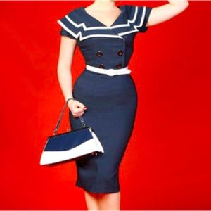 Bettie Page Pin Up Retro Vintage Style Sailor Pencil Dress Sz XL